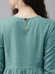 Anouk Women Sea Green Embroidered A-Line Kurta