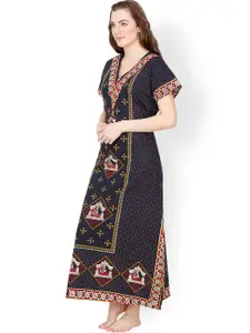 Secret Wish Navy Printed Maxi Nightdress NT-159