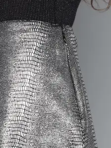 STREET 9 Women Silver & Black Snakeskin Printed Mini A-Line Skirt