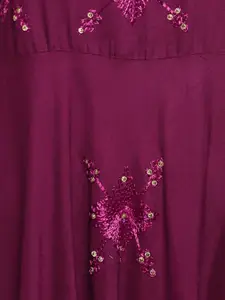 Vbuyz Women Purple Embroidered A-Line Kurta