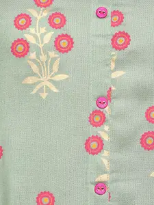 Vbuyz Women Green & Pink Embroidered Straight Kurta