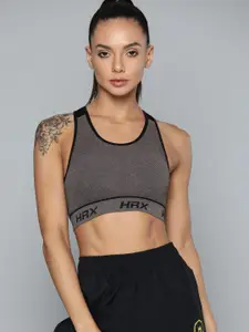 HRX by Hrithik Roshan Charcoal Grey Solid Seamless Yoga Light Support Rapid Dry Sports Bra