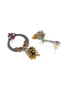 Fida Silver-Toned & Gold-Toned Circular Oxidised Jhumkas