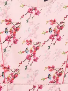 Allen Solly Junior Pink Floral Print Fit and Flare Dress with Gathers