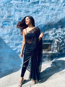 Tikhi Imli Black Embellished Poly Georgette Saree