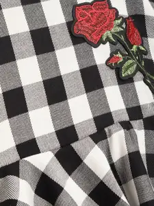 pspeaches Girls Black & White Checked Layered Drop-Waist Dress