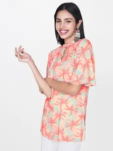 Global Desi Women Pink & Teal Blue Tropical Print Top