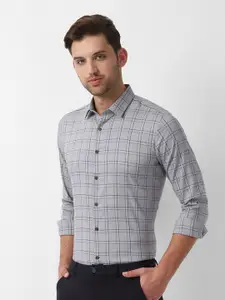 Louis Philippe Ath.Work Men Grey & Black Slim Fit Checked Formal Shirt