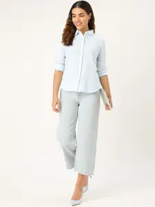 Style Quotient Women Blue Classic Regular Fit Self Design Formal Shirt