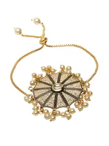 PANASH Black & Off-White Gold-Plated & Beaded Hancrafted Bracelet