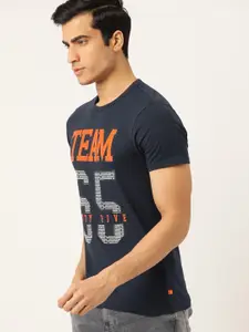 United Colors of Benetton Men Navy Blue Printed Round Neck Pure Cotton T-shirt