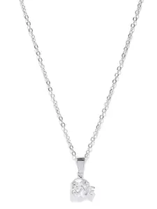 Carlton London Women Rhodium-Plated Silver-Toned Cubic Zirconia Stone Pendant With Chain