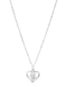 Carlton London Rhoduim Plated Silver-Toned CZ Studded Pendant With Chain