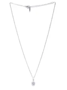 Carlton London Women Rhodium-Plated Silver-Toned Cubic Zirconia Stone Pendant With Chain