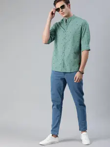 Roadster Men Green & Black Regular Fit Printed Sustainable Casual Shirt