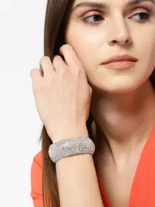 YouBella Silver-Plated Stone-Studded Cuff Bracelet