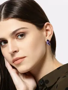 YouBella Purple & Gunmetal-Toned Stone-Studded Mismatch Contemporary Studs