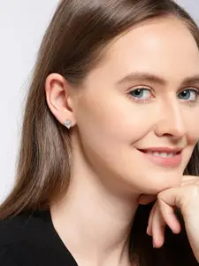 Clara Silver-Toned Rhodium-Plated Teardrop-Shaped CZ-Studded 92.5 Sterling Silver Studs