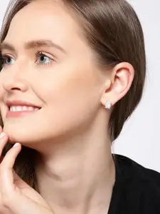 Clara Silver-Toned Rhodium-Plated CZ-Studded 92.5 Sterling Silver Geometric Studs