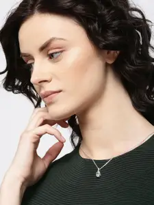 Clara 92.5 Sterling Silver Rhodium-Plated CZ-Studded Square Pendant With Chain