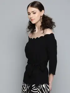 SASSAFRAS Women Black Solid Bardot Top