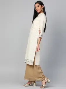 W Women Off-White & Golden Printed Straight Kurta