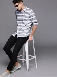 WROGN Men White & Grey Slim Fit Striped Casual Shirt
