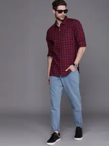 WROGN Men Red & Navy Slim Fit Checked Casual Shirt