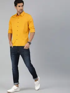 WROGN Men Yellow Slim Fit Solid Casual Shirt