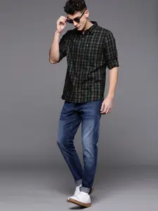 WROGN Men Black & Grey Slim Fit Checked Casual Shirt