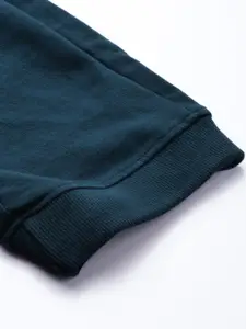 WROGN Men Teal Blue Slim Fit Solid Cropped Joggers with Printed Details