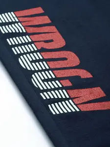WROGN Men Navy Blue Slim Fit Solid Joggers With Printed Detailing