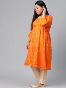 Rangriti Women Orange & Off-White Bandhani Print A-Line Kurta