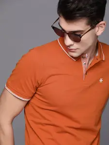 WROGN Men Orange Solid Polo Collar T-shirt