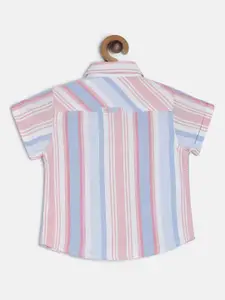 Gini and Jony Boys White & Pink Regular Fit Striped Casual Shirt