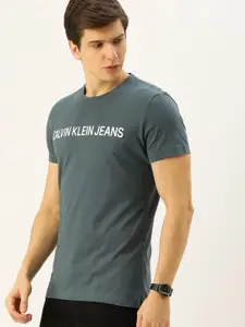 Calvin Klein Jeans Men Blue Printed Round Neck Pure Cotton T-shirt