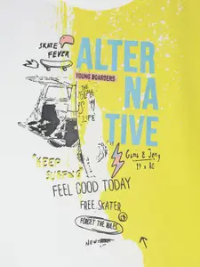 Gini and Jony Boys Yellow & White Colourblocked Round Neck T-shirt