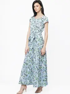 Deewa Women Blue & Green Floral Printed Maxi Dress