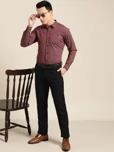 SOJANYA Men Burgundy & White Regular Fit Printed Formal Shirt