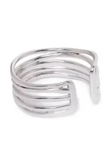 Carlton London Women Silver-Toned Rhodium-Plated Adjustable Finger Ring
