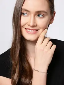 Carlton London Silver-Toned & Rose Gold-Toned Rhodium-Plated Link Bracelet