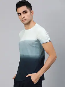 Urbano Fashion Men Blue & White Ombre Slim Fit Round Neck T-shirt