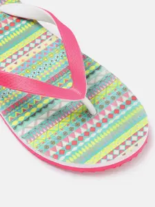 DressBerry Women Pink & Green Printed Thong Flip-Flops
