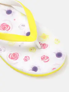 DressBerry Women Yellow & White Printed Thong Flip-Flops