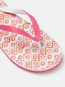 DressBerry Women Pink & Orange Printed Thong Flip-Flops