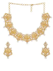 Peora Gold Plated Women Temple Jewellery Necklace & Earrings Set