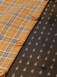 SOJANYA Men Mustard Brown & Olive Brown Checked Nehru Jacket