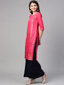 AURELIA Women Pink & Golden Printed Straight Kurta