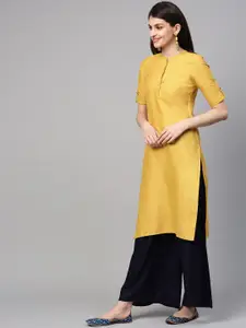 AURELIA Women Mustard Yellow Solid Straight Kurta