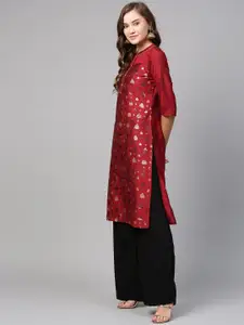 AURELIA Women Maroon & Golden Printed Straight Kurta